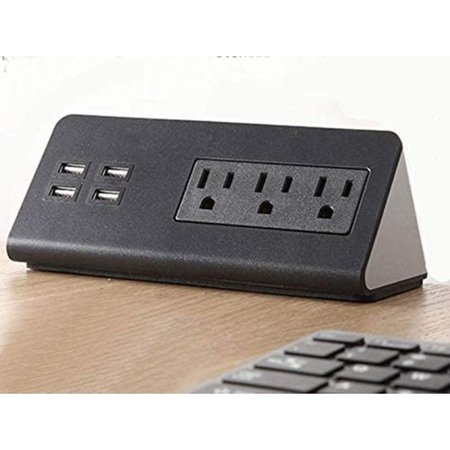 KABLE KONTROL EdgeCharge - Desk Power Outlets & USB Hub - 3 AC Power & 4 USB Charging Ports - 4.9 ft cord KK-EC-BK